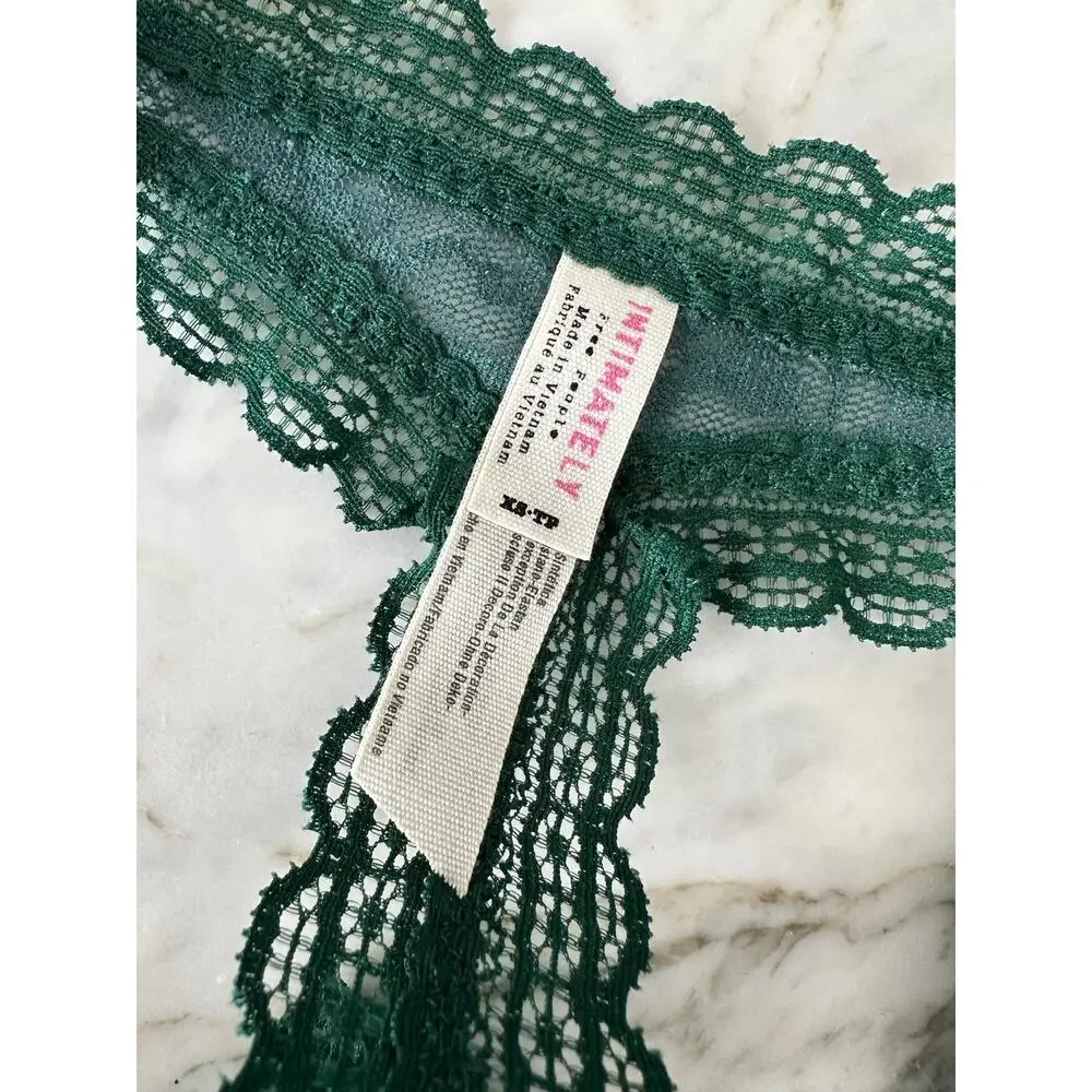 FREE PEOPLE INTIMATELY Dark Emerald Green Floral Lace Bow Thong Underwear XS